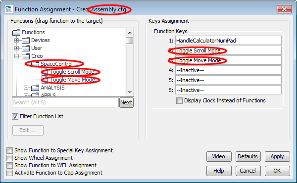 Function Assignment dialog