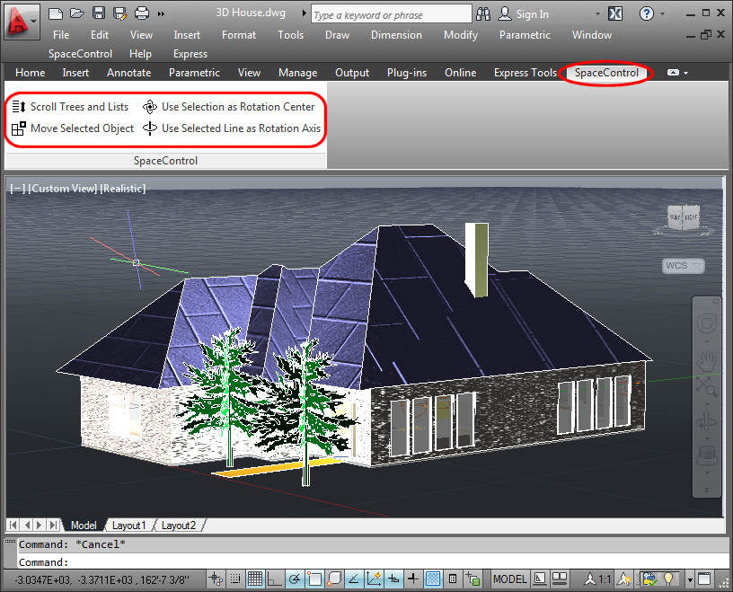 SpaceControl menu in AutoCAD