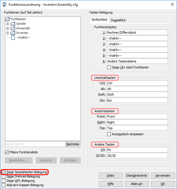 Key Configuration
          Dialog, Special Keys Activated