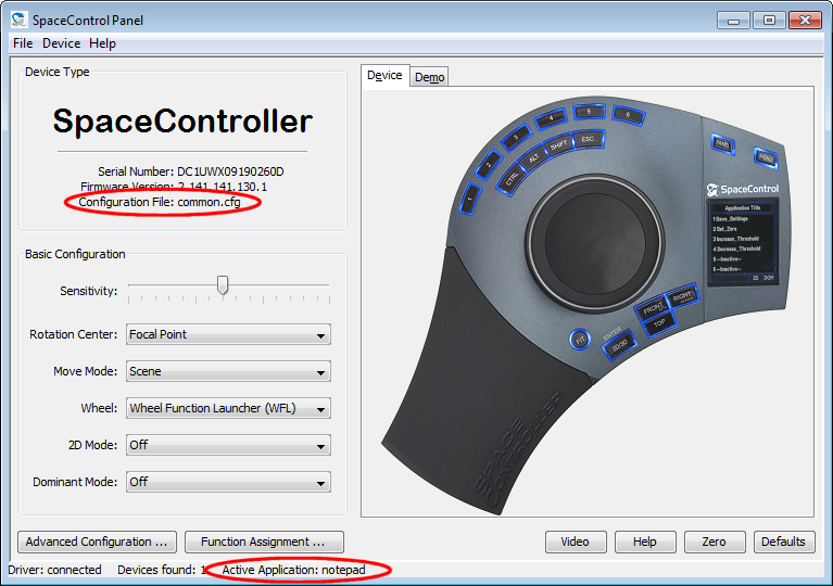 marked control panel