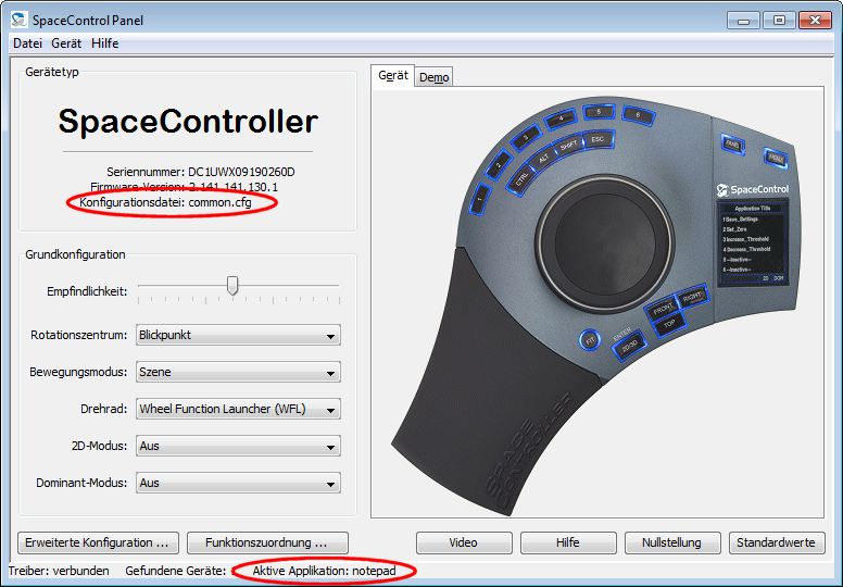 Control-Panel mit Markierung